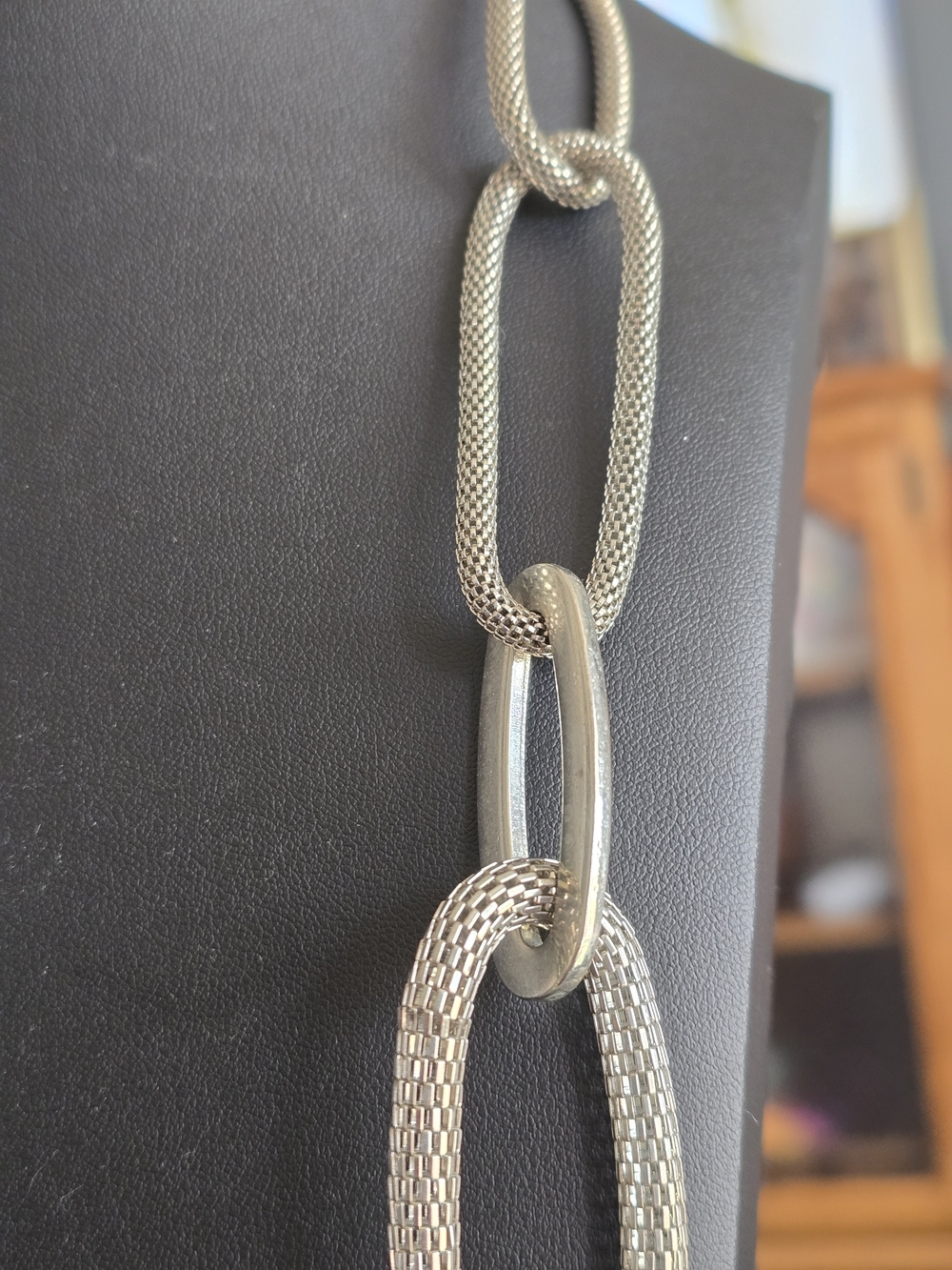 Long Textured Link Necklace - Silver Tone - Picture 4 of 7
